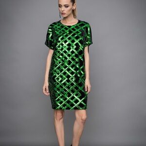 Green Sequin Dolman Sleeve Mini Dress